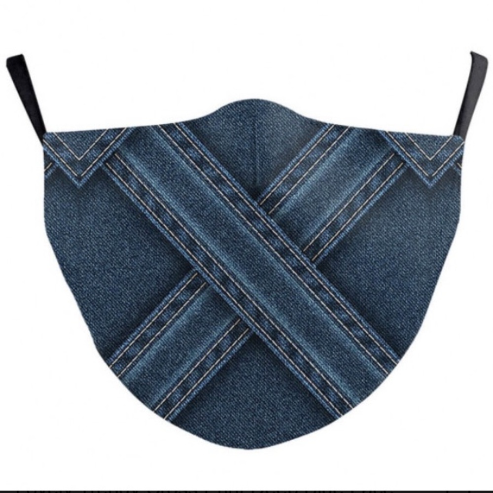 💗Trendy Cross Print Deep Blue Denim Looking Adjustable Face Mask